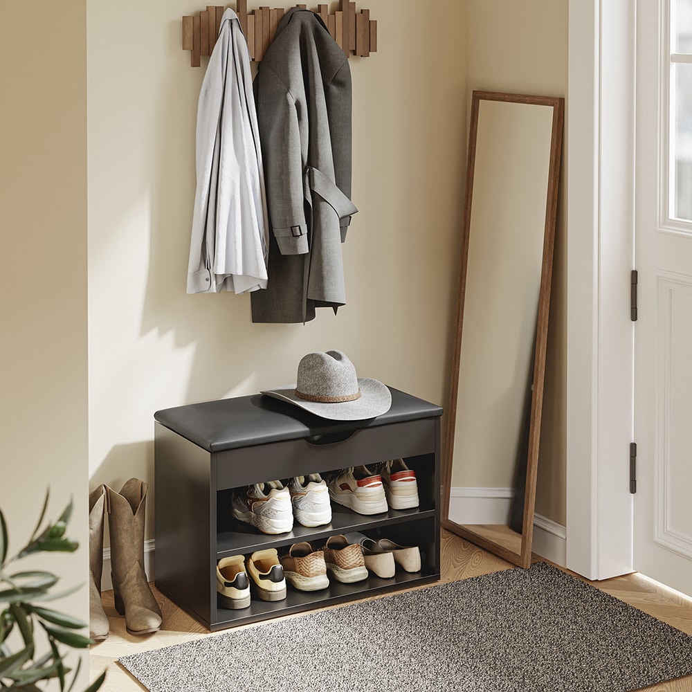 Schuhbank mit Sitz und Aufbewahrung Schwarz 60×30×43 cm - Maisons