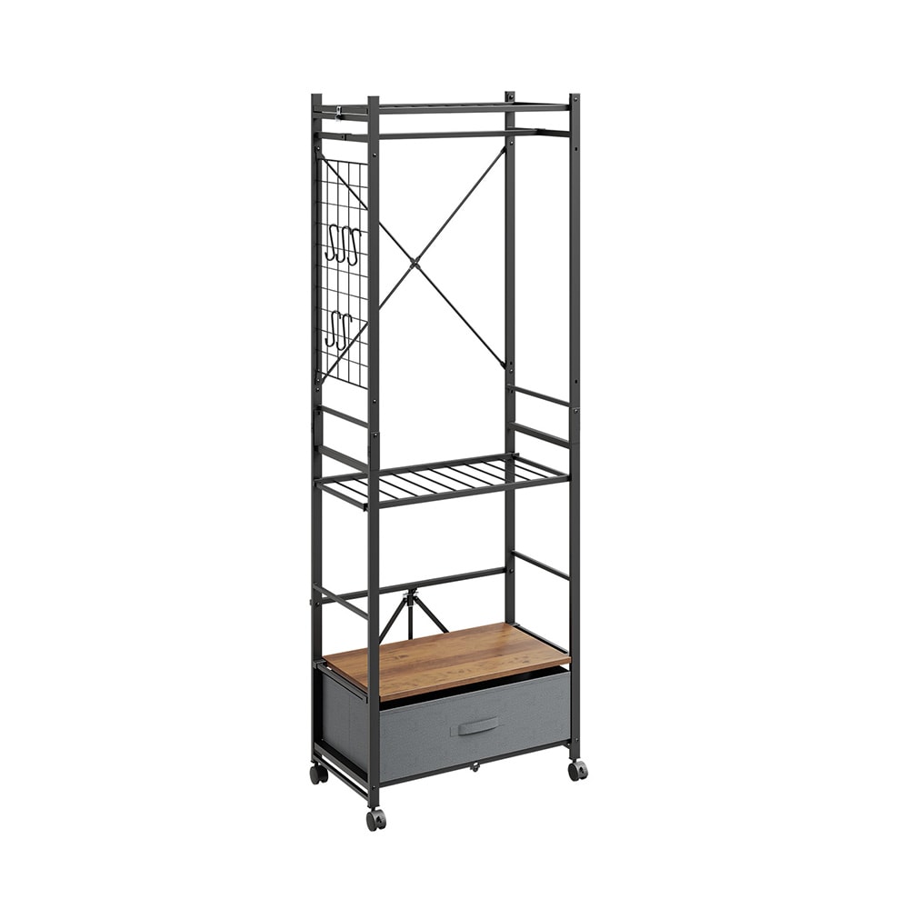 SoBuy Stehender Kleiderständer mit Schublade Dunkelgrau 60×32×175 style industrial - Metall