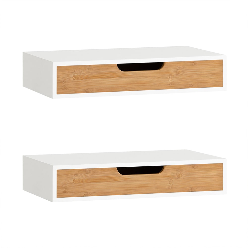 SoBuy Wandmensole mit Schublade Weiß 40×25×8 cm FRG92-WNX2 style modern Weiß Bambus