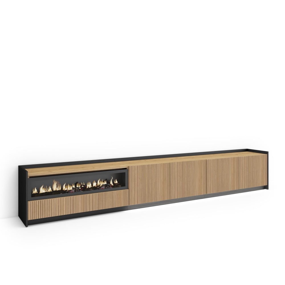 TV-Möbel Holzeffekt eiche und schwarz 310x37x50 kamin mit
