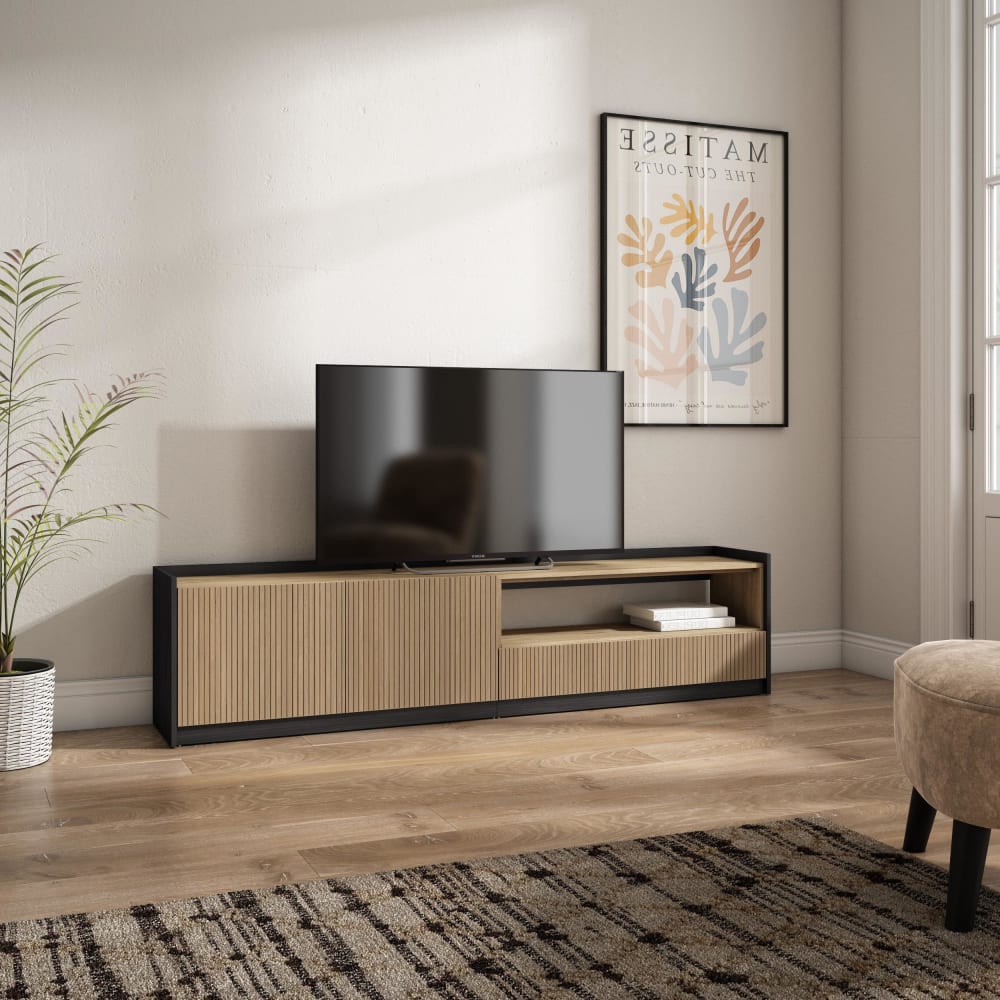 Skraut home TV-Möbel Holzeffekt eiche und schwarz 207x37x50cm style modern Braun Spanplatte