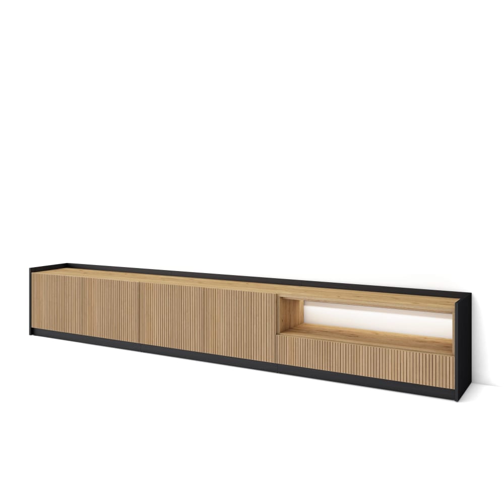 TV-Möbel Holzeffekt eiche und schwarz 310x37x50cm Led - Maisons