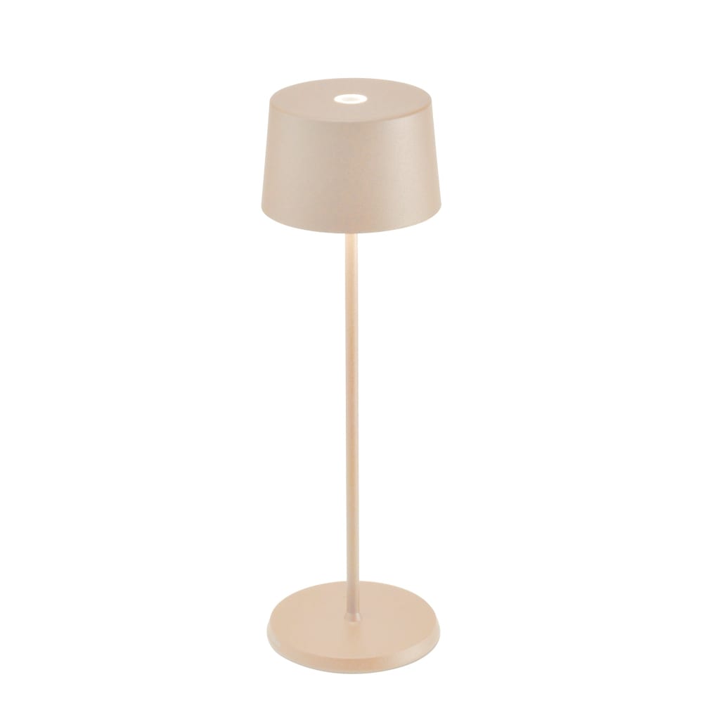 lampara de mesa zafferano led recargable y regulable color arena