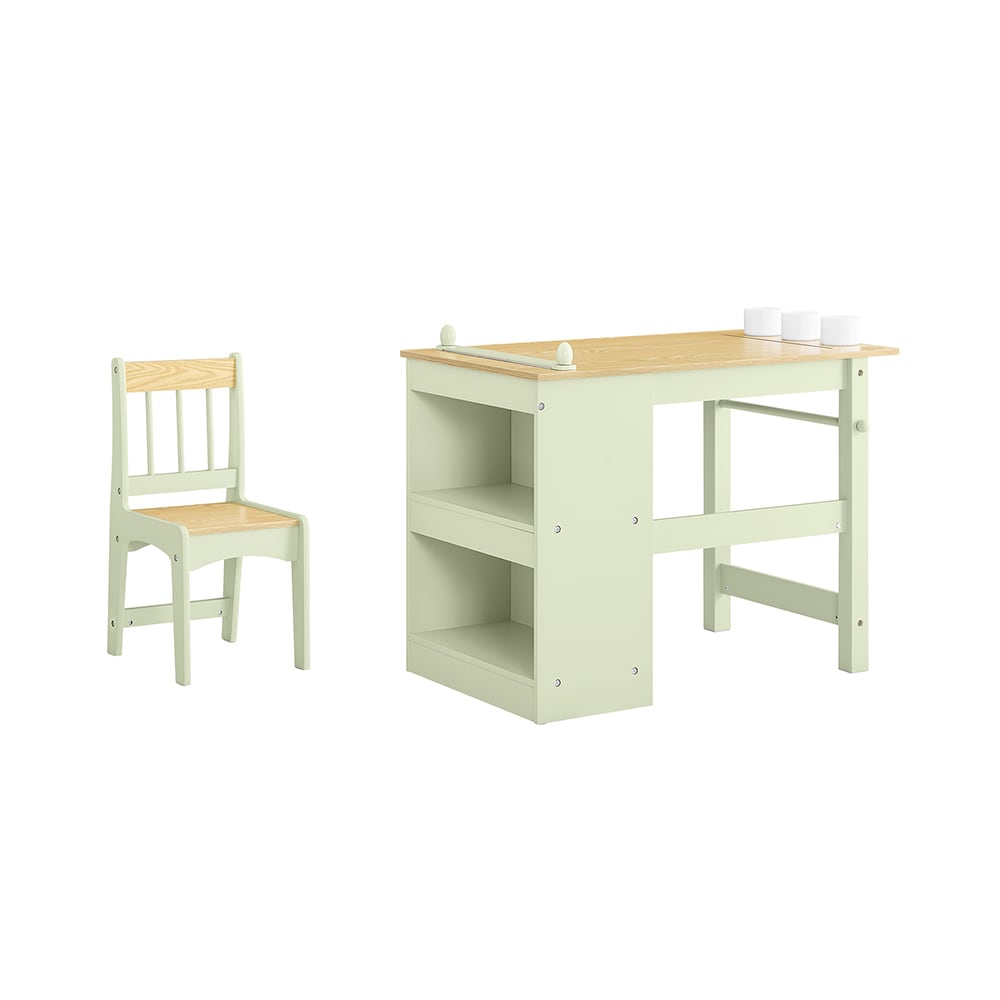 SoBuy Kindertisch mit 1 stuhl und 1 regal grün nordisch style modern Spanplatte Kinder
