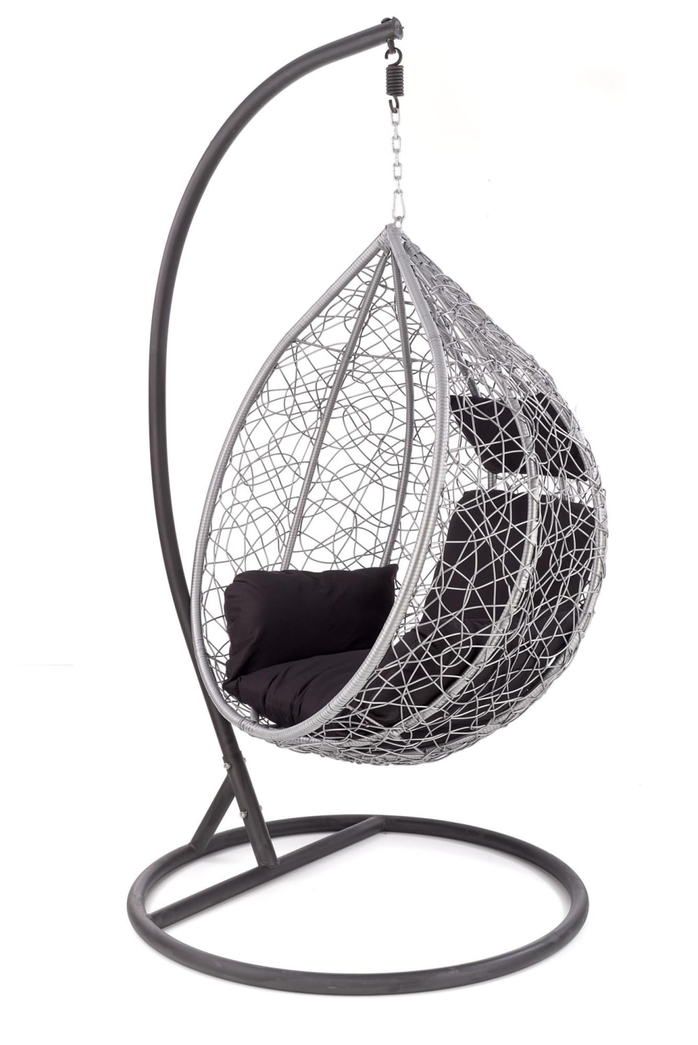 Fauteuil œuf suspendu en rotin synthétique et acier noir et gris