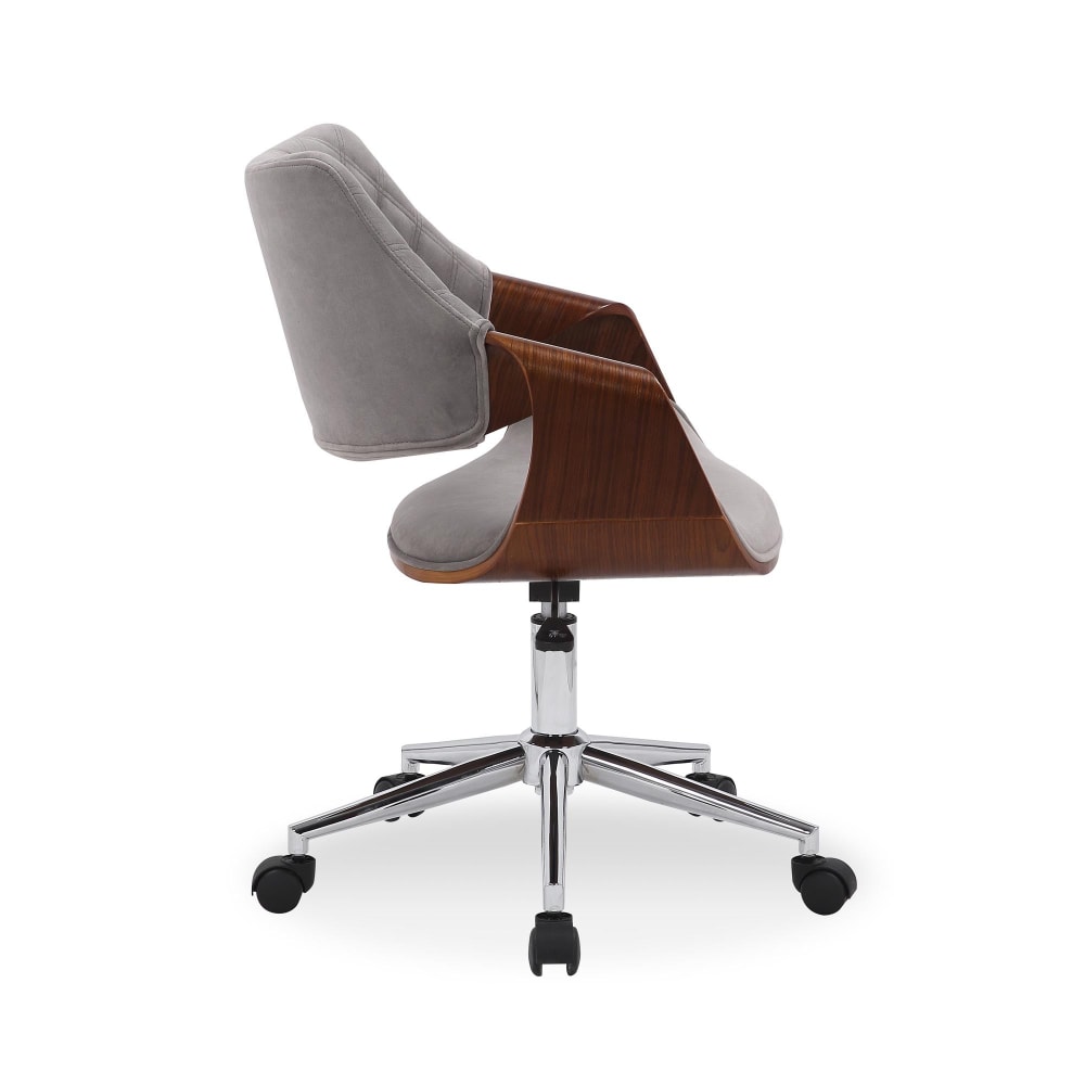 Chaise de bureau en velours de polyester gris et aspect noyer