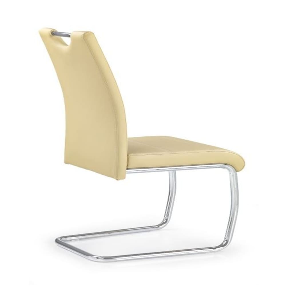 Designerstuhl aus Kunstleder und verchromtem Stahl, beige -