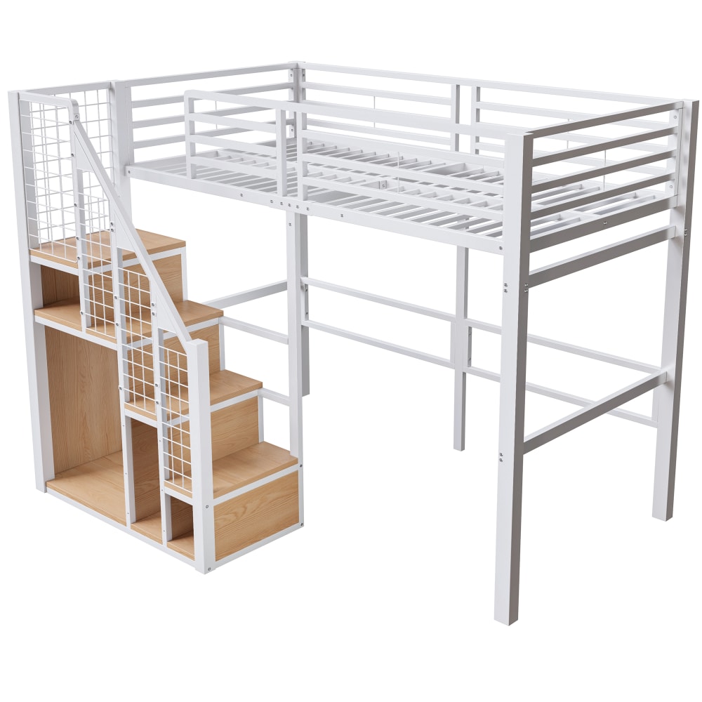 ComfortXL Hochbett Treppe Kleiderstange Stauraum weiß 90x200 cm Stahl Baby