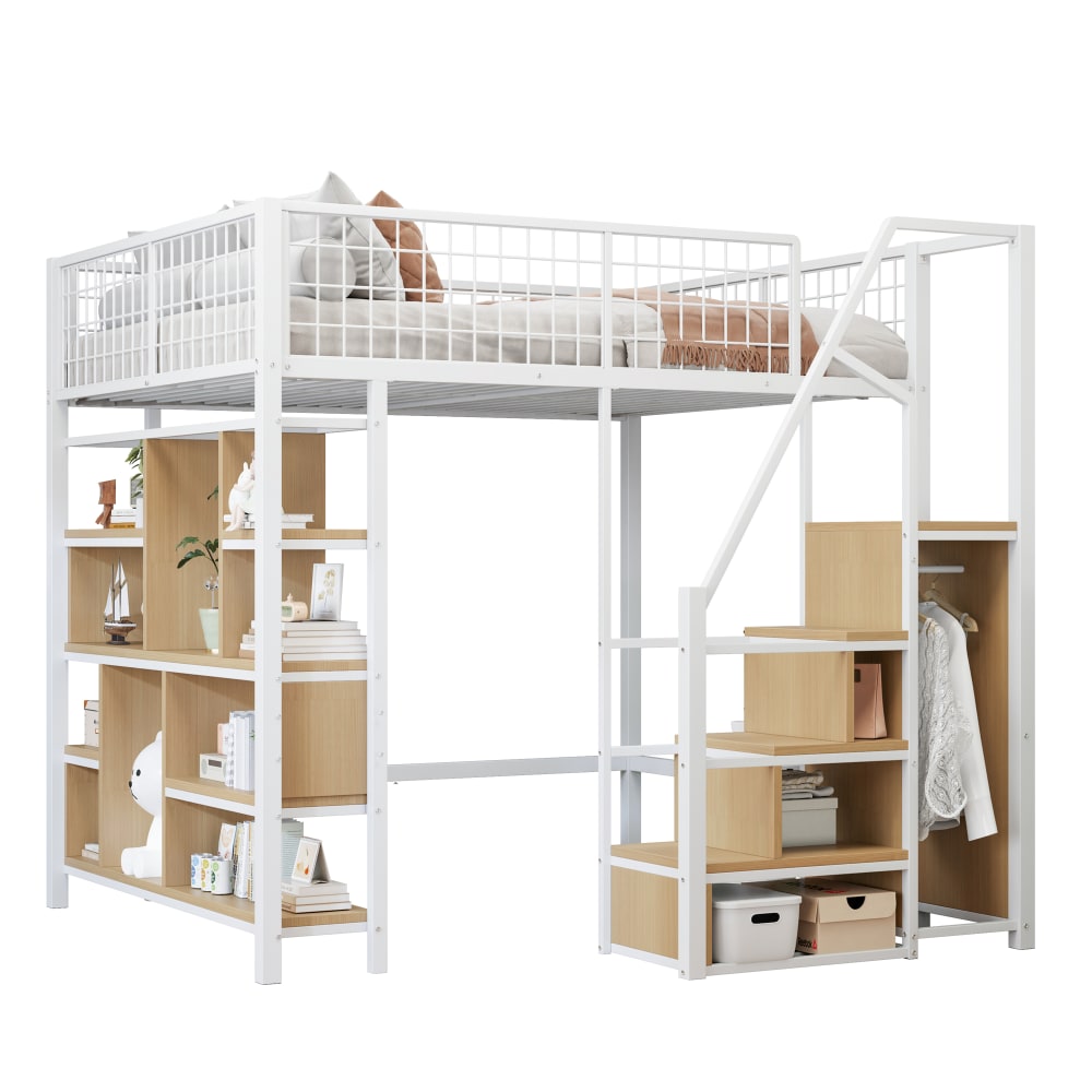Hochbett Stauraumtreppe Regale weiß 140x200 cm - Maisons Du Monde