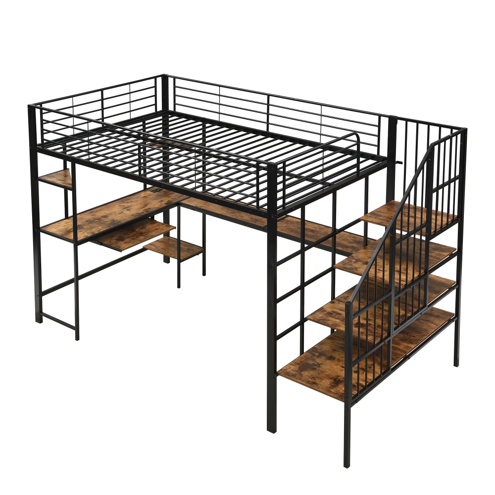 Lit mezzanine bureau - noyer
