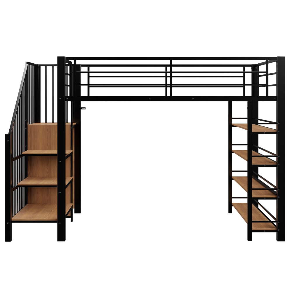 Hochbett Stauraumtreppe Schrank Regale schwarz 90x200 cm -