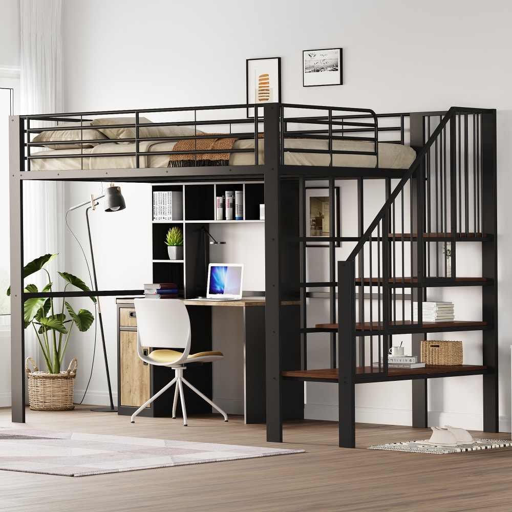 Hochbett Treppe Stauraum schwarz 140x200 cm - Maisons Du Monde