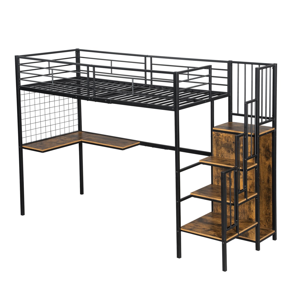 Lit mezzanine bureau - noyer