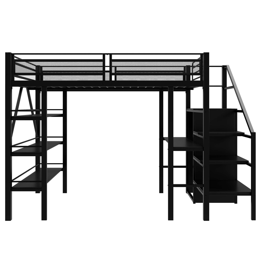 Hochbett Schreibtisch Schrank Stauraumtreppe schwarz 140x200 cm -