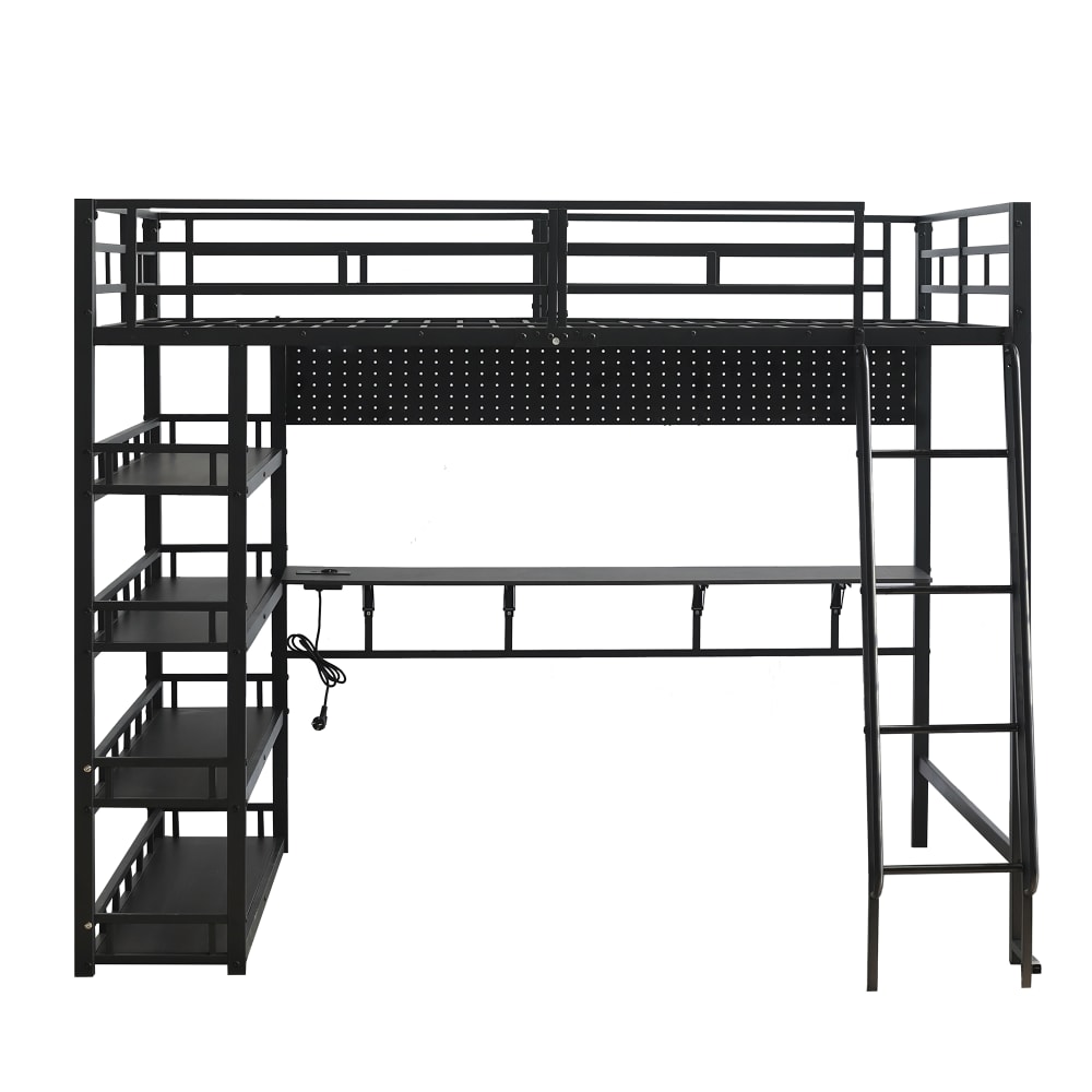 Hochbett Stauraum Ladeanschluss Kleiderstange schwarz 140x200 cm