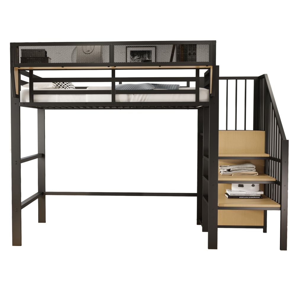 Metallhochbett Leiter flexibles Regal schwarz 90x200 cm - Maisons