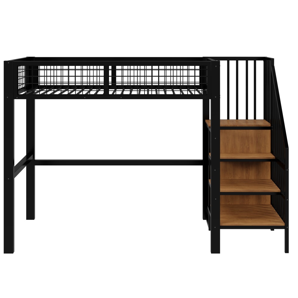 Metallhochbett Schrank Stauraumtreppe schwarz 90x200 cm - Maisons