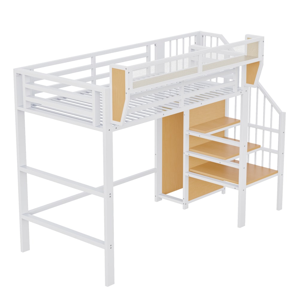 Lit mezzanine échelle étagère modulable blanc 90x200 cm