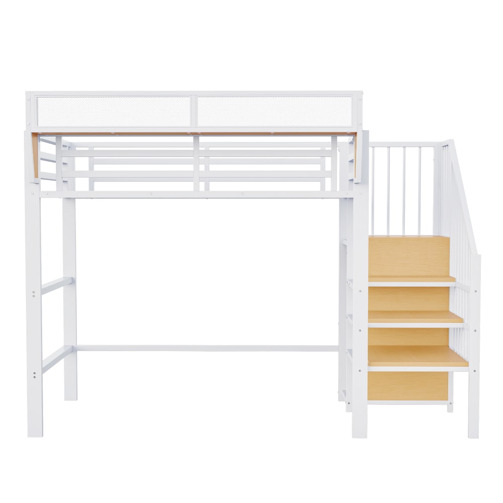 Metallhochbett Leiter flexibles Regal weiß 90x200 cm - Maisons Du