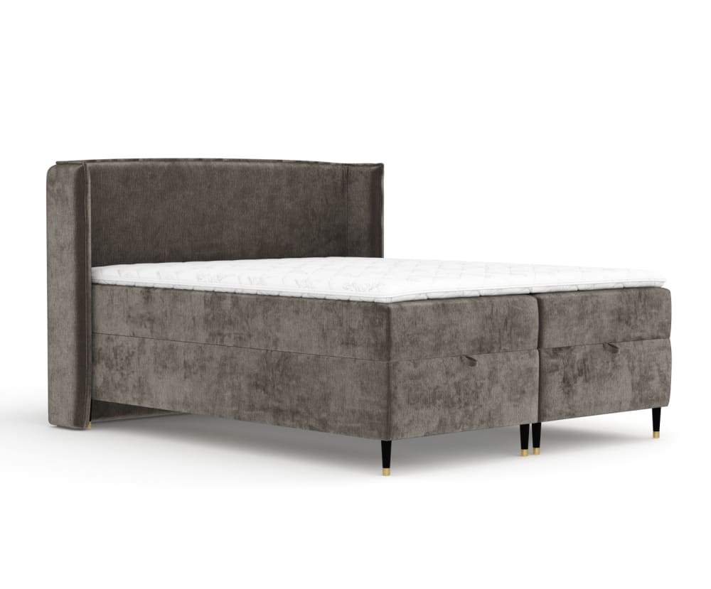 Maison de Reve Boxspringbett mit Taschenmatratze aus Chenille-Stoff, 140x200 cm style modern Braun Stoff