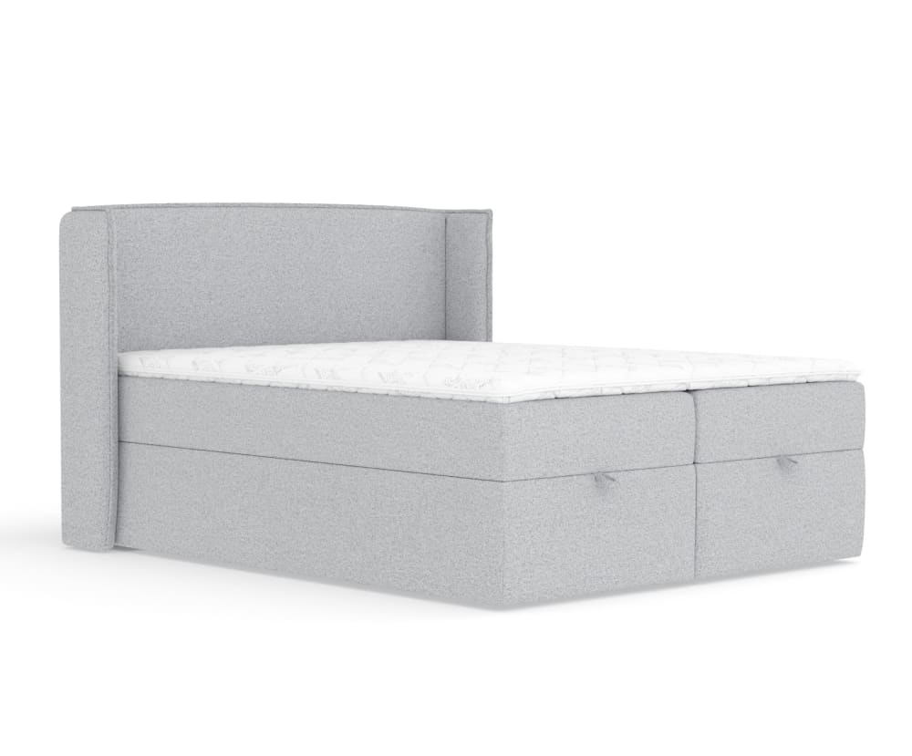 Maison de Reve Boxspringbett 140x200 mit Bettkasten und Matratze, Webstoff Hellgrau style modern - -