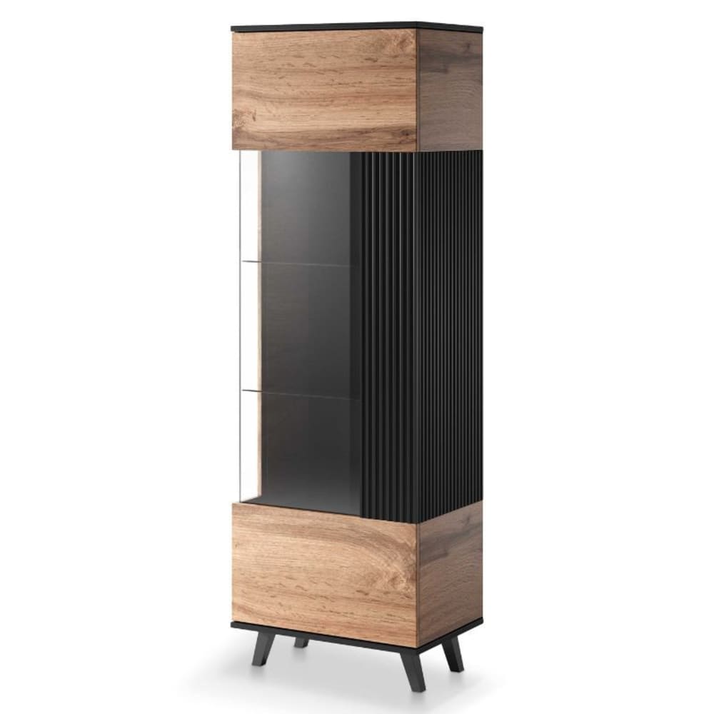 Vitrine contemporaine noire et aspect chêne wotan