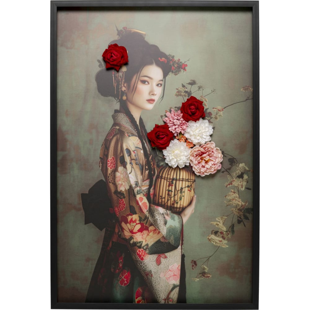 Tableau femme en kimono - bouquet
