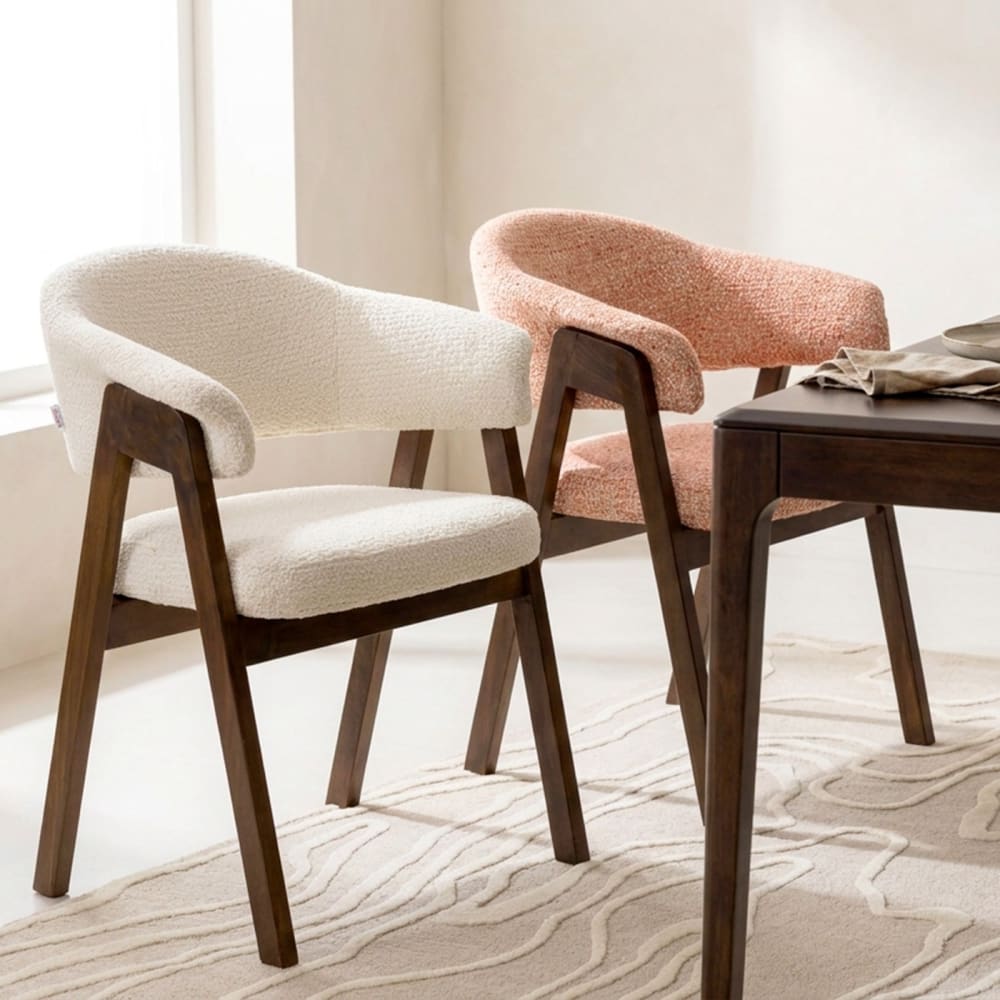Stuhl mit Armlehnen und Bouclé-Optik, creme - Maisons Du Monde