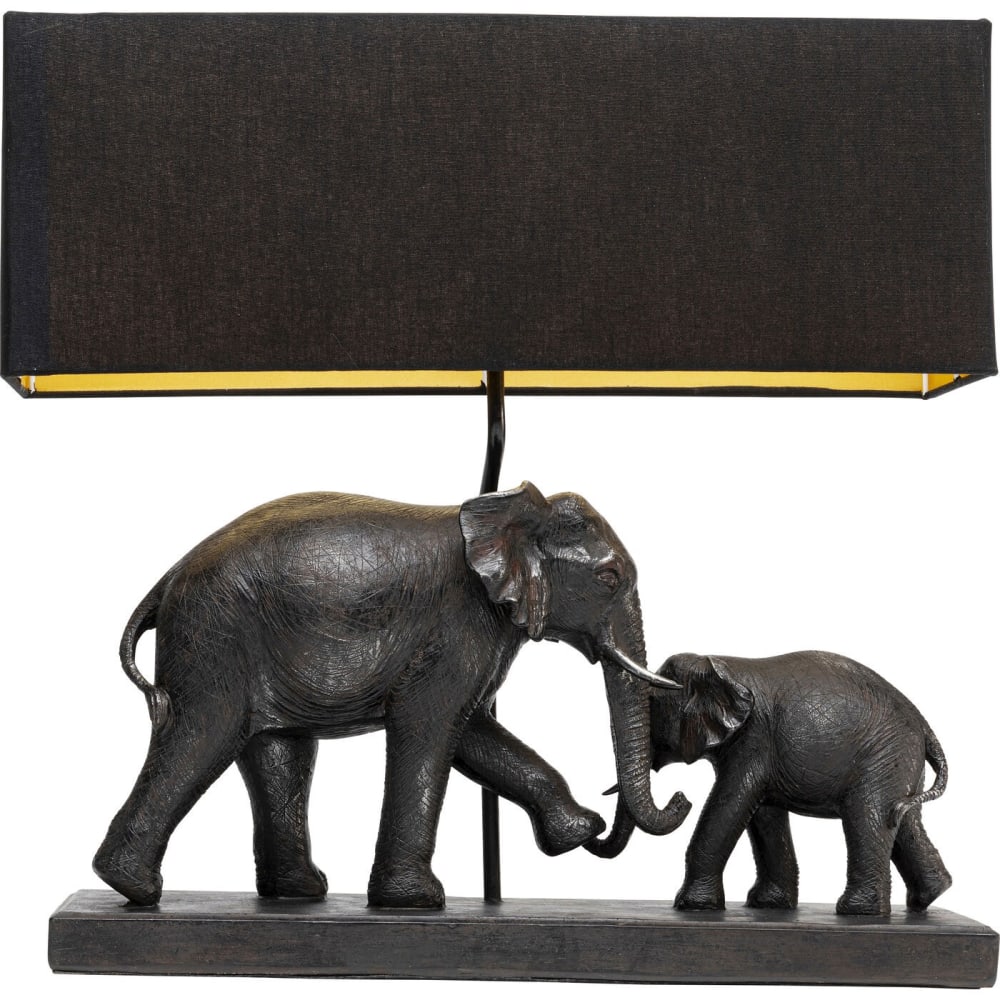 Lampe famille d'éléphants en polyrésine et lin noir