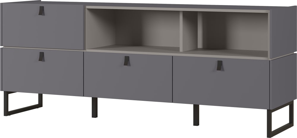 Buffet style industriel 4 tiroirs gris graphite et pierre 166cm