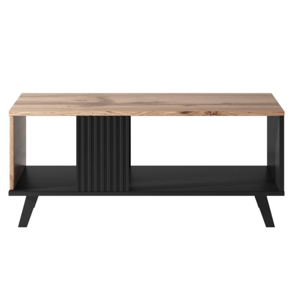 Table basse contemporaine aspect chêne wotan avec finitions noires