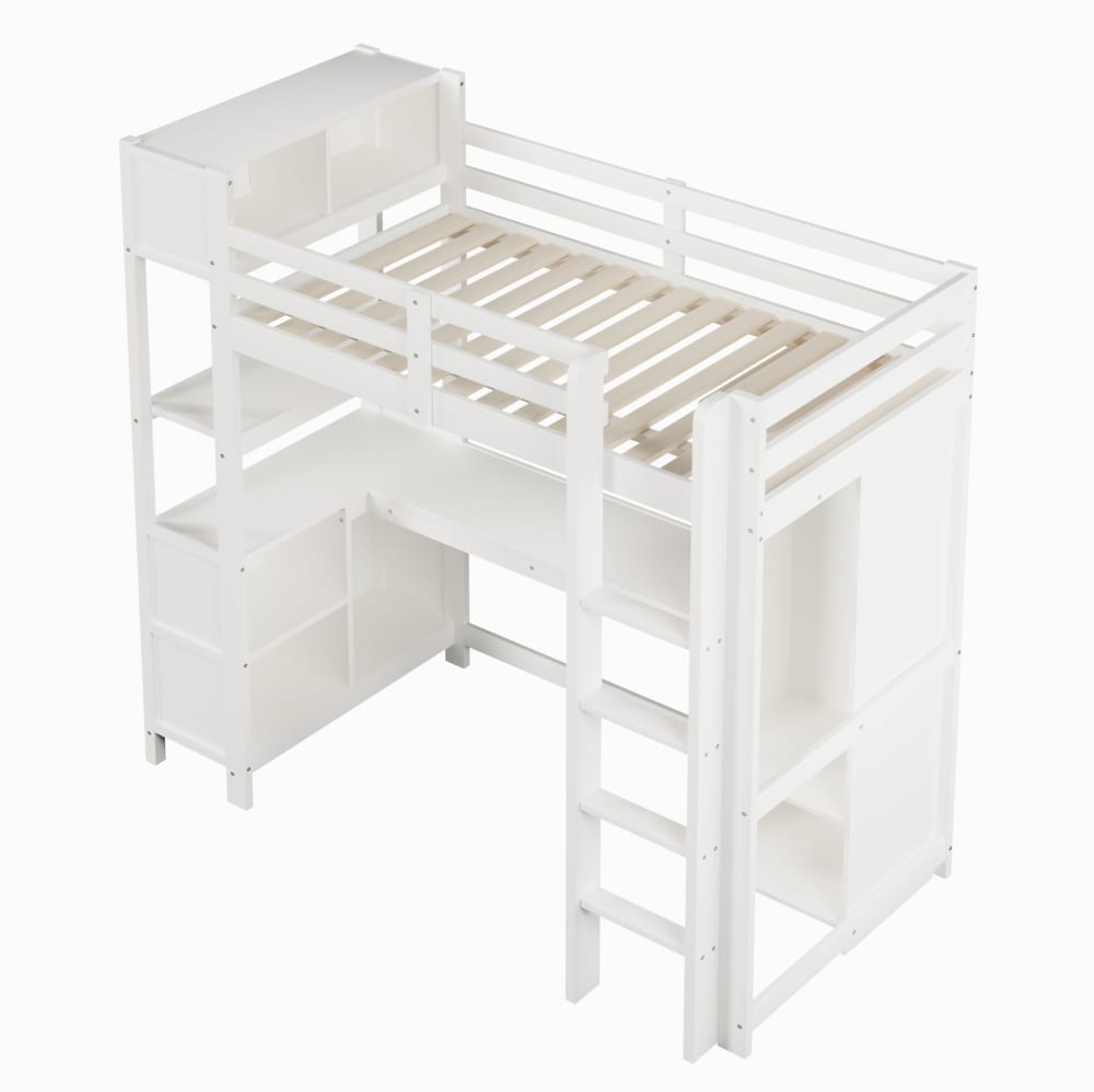 Lit mezzanine en pin - bureau