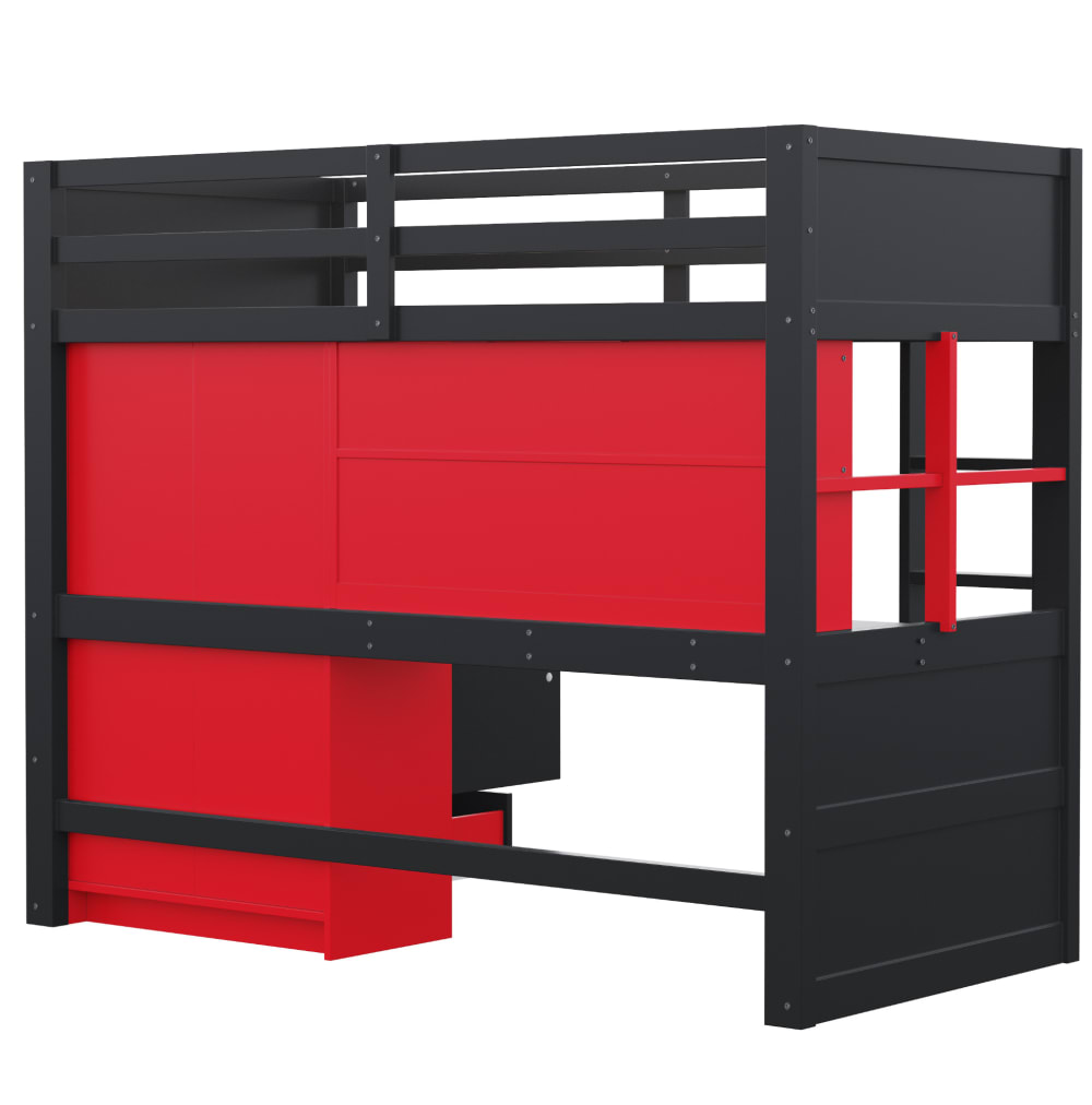 Lit mezzanine en bois - rouge noir