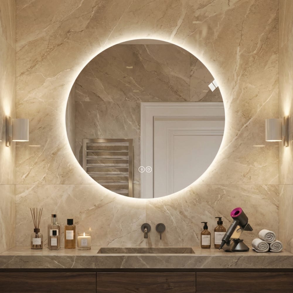 LED-Badezimmerspiegel aus Glas mit Anti-Beschlag, Silber -