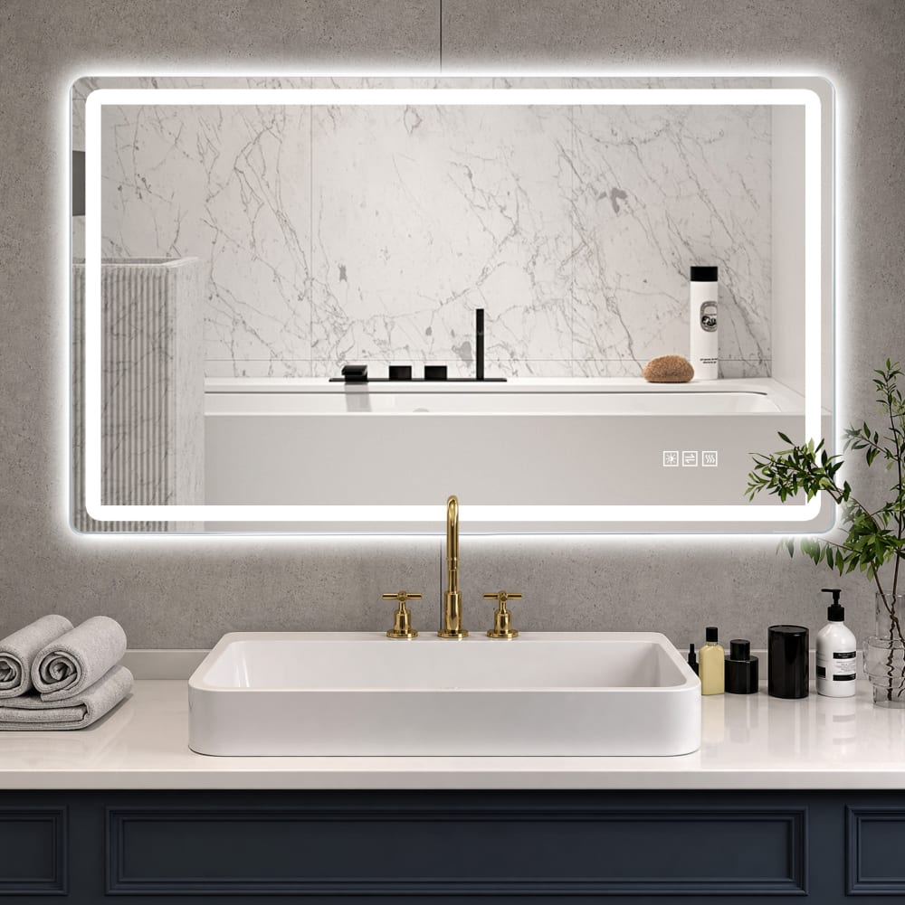 Miroir de salle de bain en verre trempé avec led argenté 60x100 cm