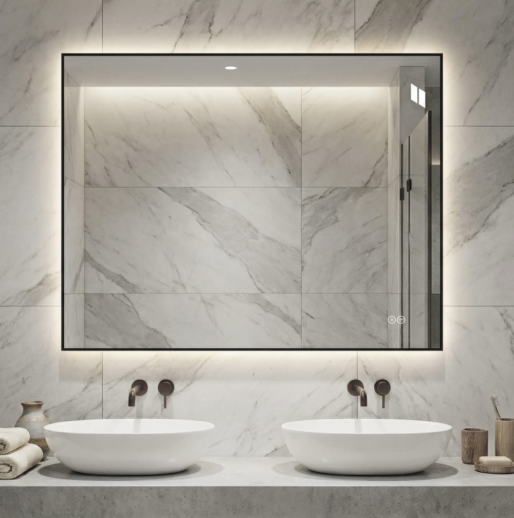 LED-Badezimmerspiegel aus Glas mit Anti-Beschlag, Silber -