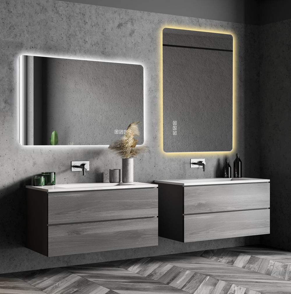 Miroir de salle de bain en verre trempé avec led argent 60x100 cm