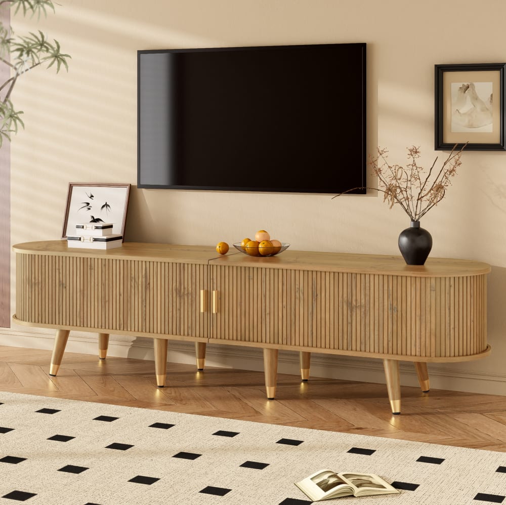 TV-Schrank aus Spanplatte mit Schiebetür 175x38x45 cm, Holz -