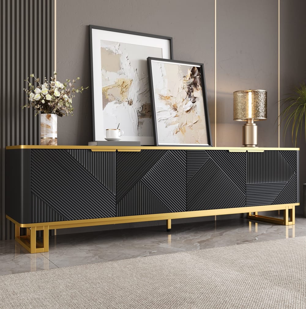 Meuble tv en mdf avec rangement noir 160 x 37,5 x 48 cm