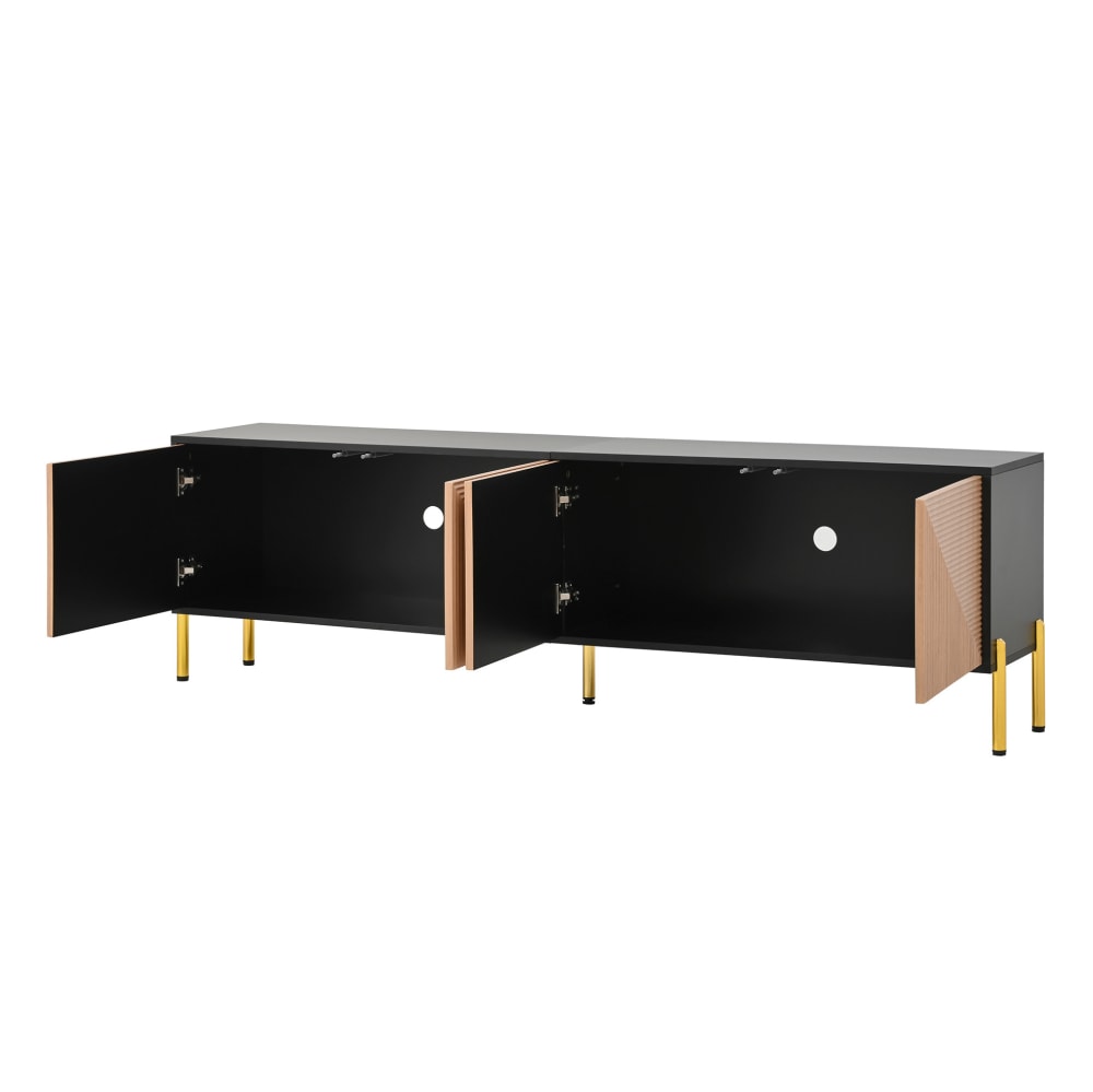REDOM TV-Schrank aus Spanplatte mit Stauraum 179x35x53,5 cm, Schwarz/Natur style modern Schwarz Spanplatte