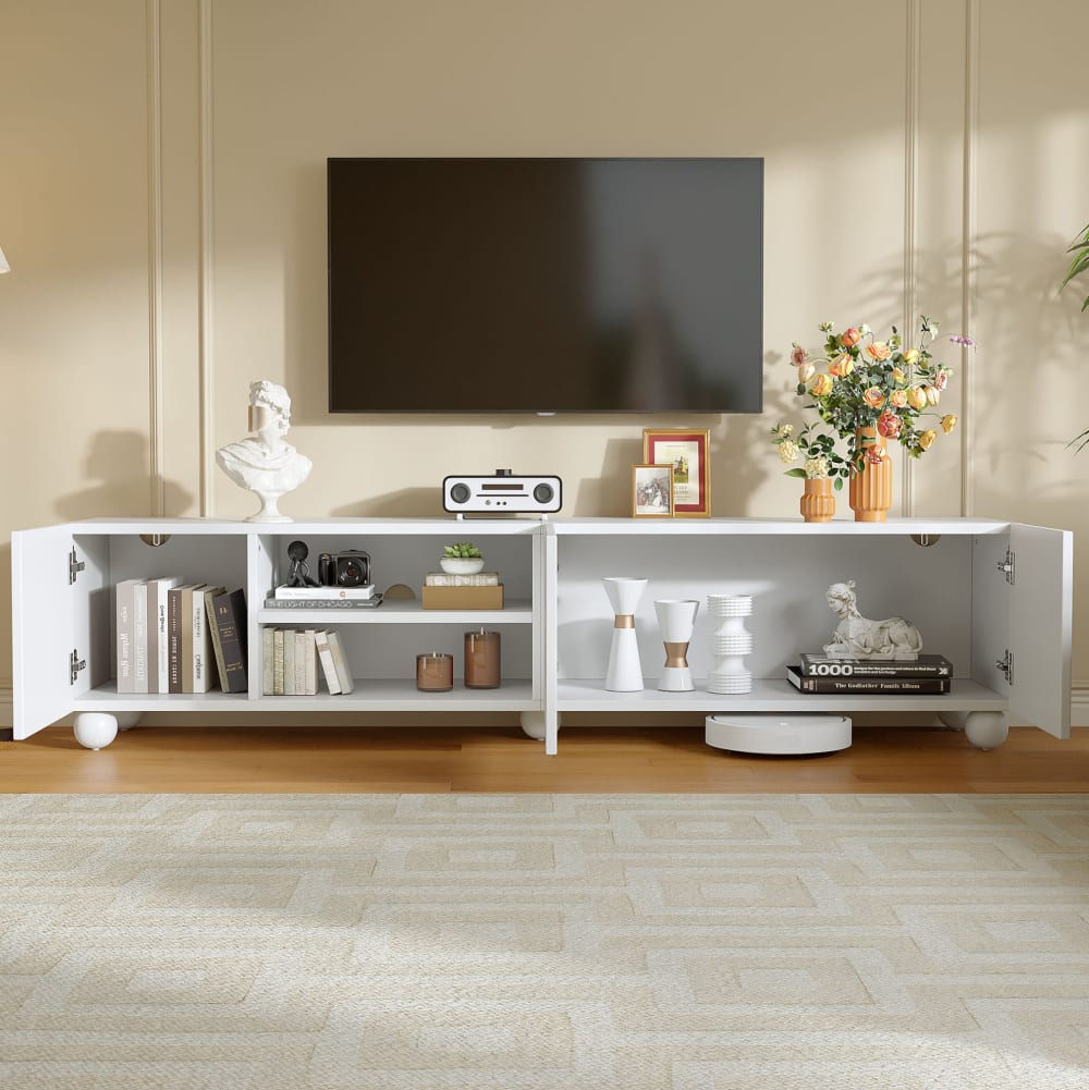 Tv-schrank aus Spanplatte mit 3 Türen 200x40x44 cm, Weiß -