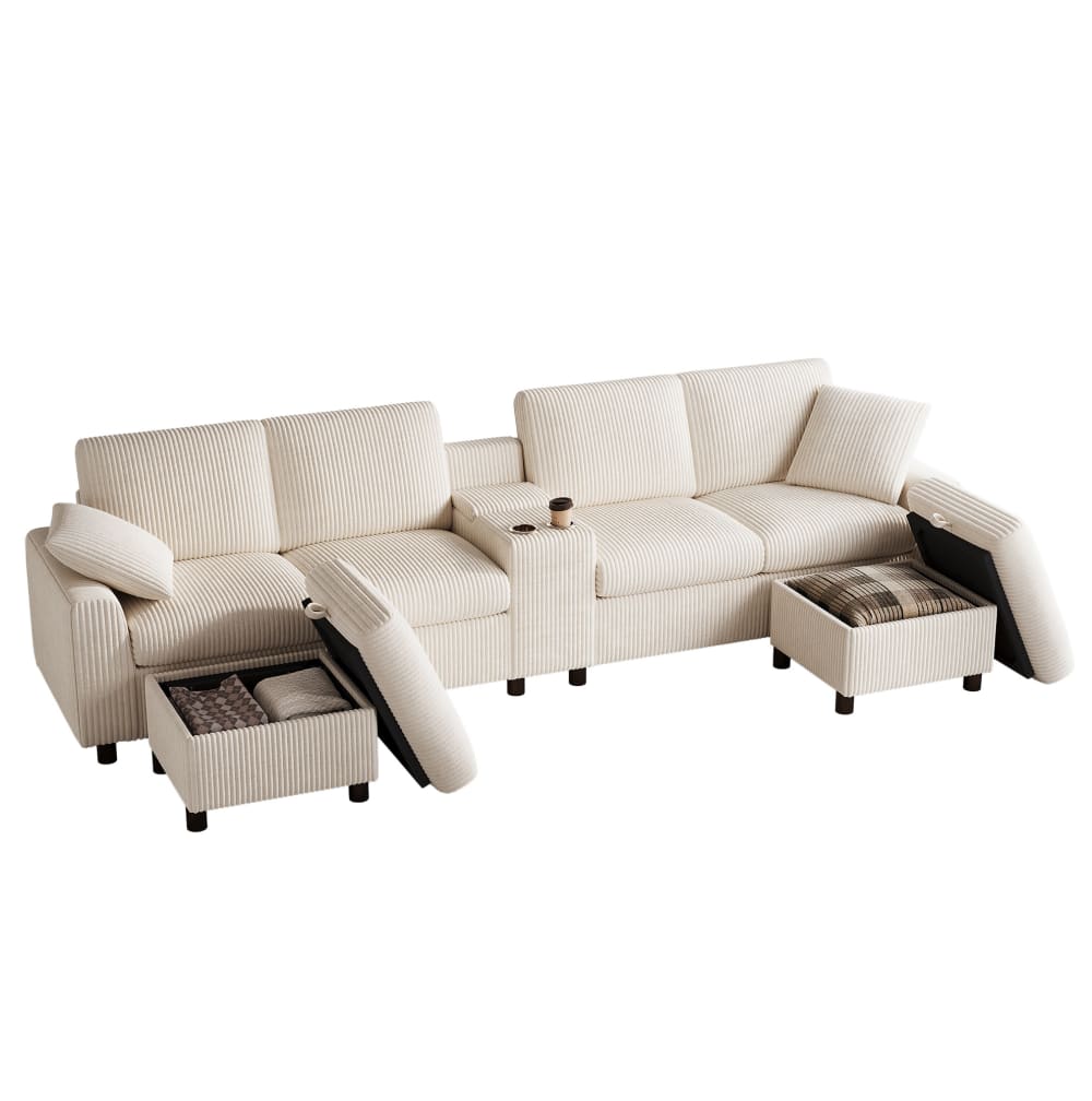 Canapé en u en velours côtelé avec recharge beige 315x135 cm