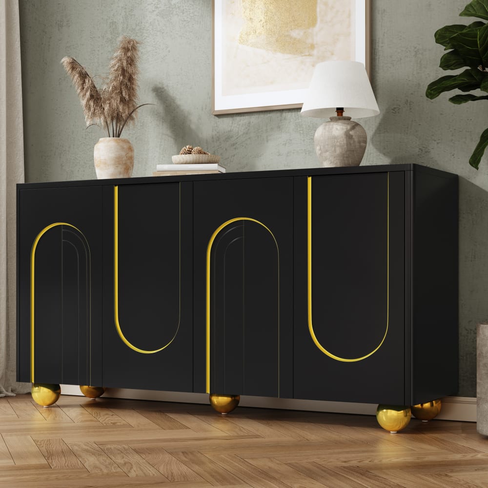 Sideboard aus Spanplatte und Spanplatte mit 140x40x74 cm, Schwarz