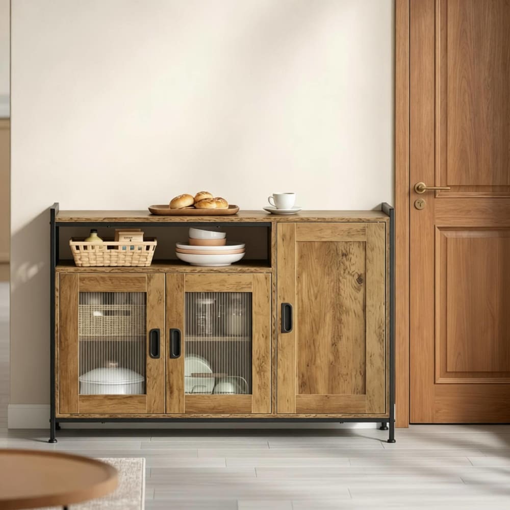 Sideboard aus Holzwerkstoff-Metall mit offenem Fach 110x33x75