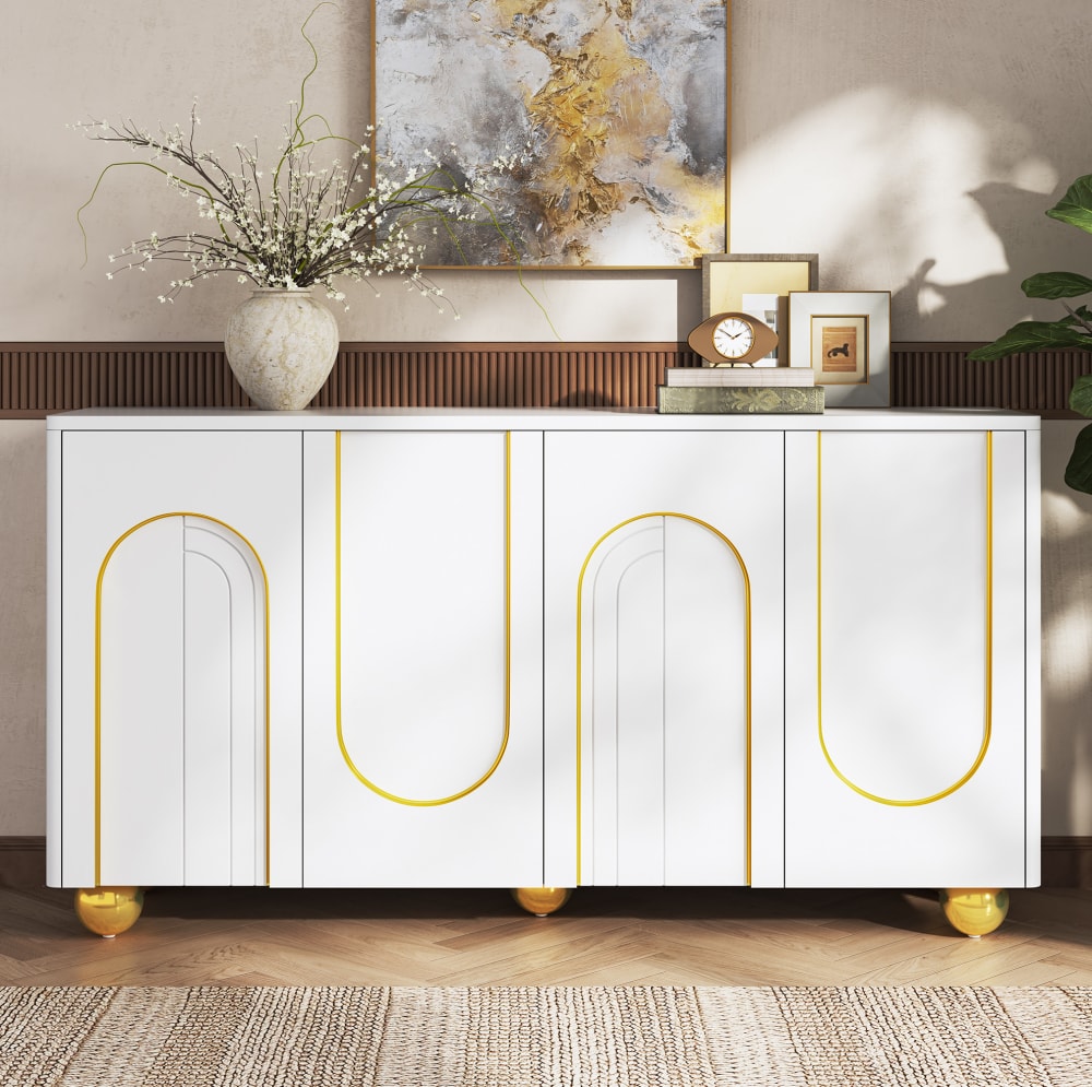Sideboard aus MDF und Spanplatte mit 4 Türen 140x40x74 cm, Weiß -