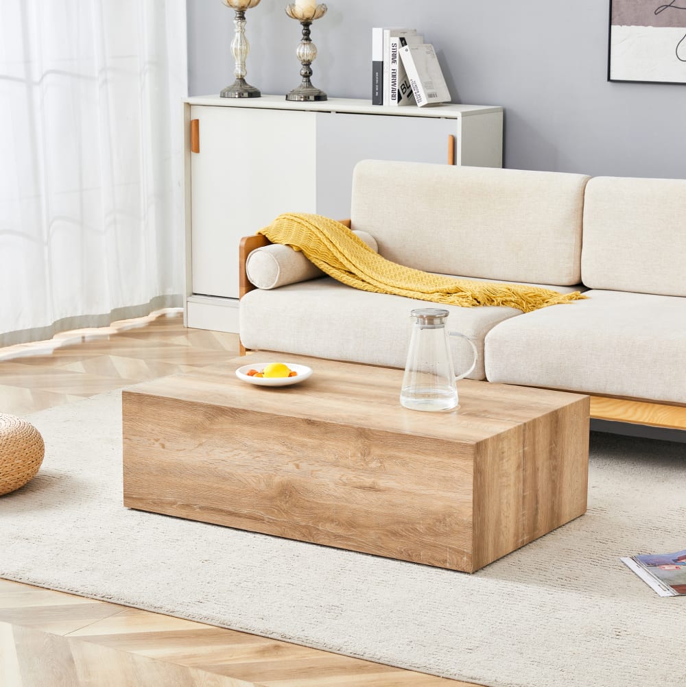 Couchtisch aus Spanplatte mit Holzmaserung 90x50x30 cm, Holz -