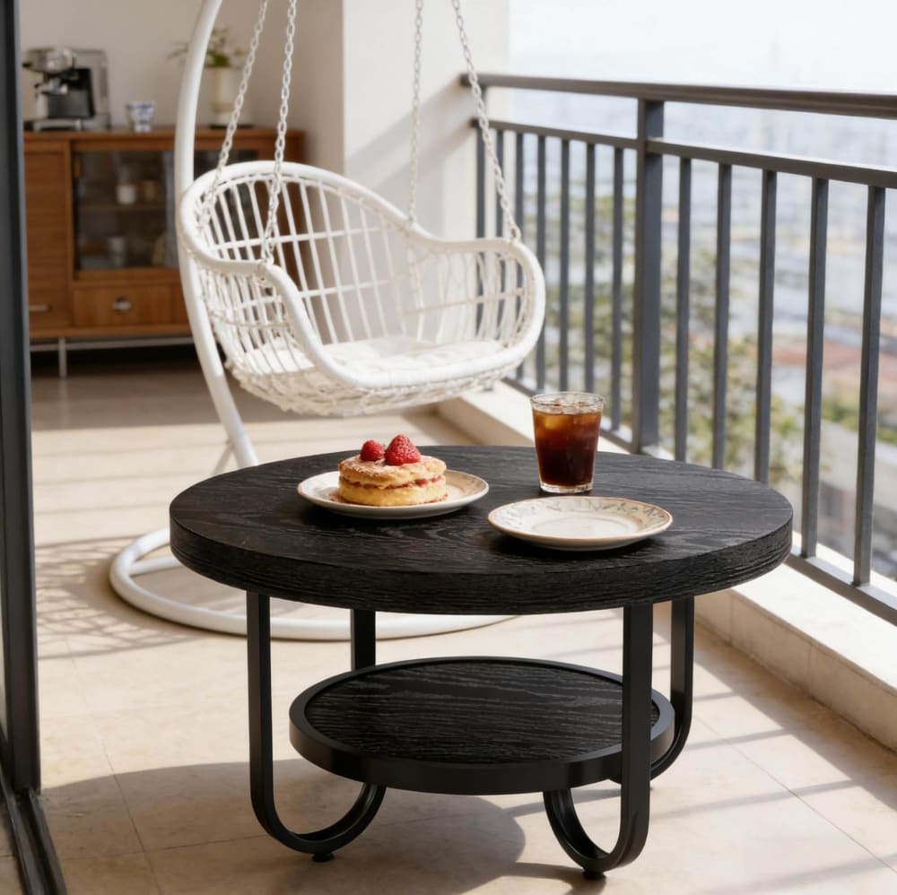 Couchtisch aus MDF und Metall mit Ablage Ø79 cm, Schwarz -