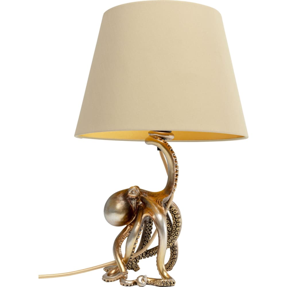 Lampe pieuvre en polyrésine dorée et polyester beige