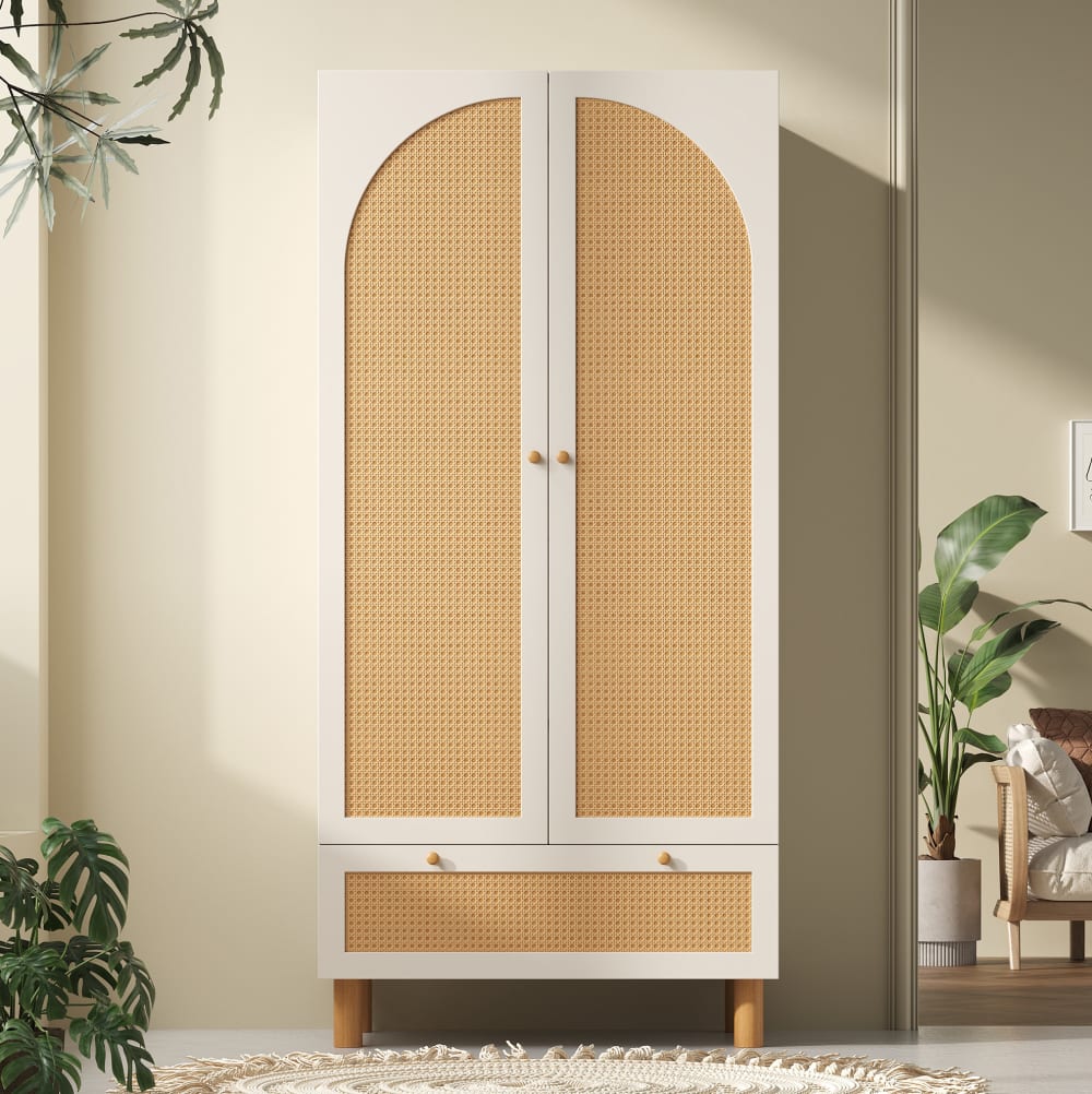 Kleiderschrank aus Holz mit Schublade 180,5x85,5x52 cm, Weiß -