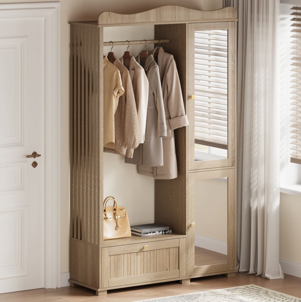 Armoire penderie en mdf avec miroir chêne 115,5x38,5x194,5 cm